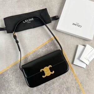 Celine Black Shoulder Bag with Gold Accent